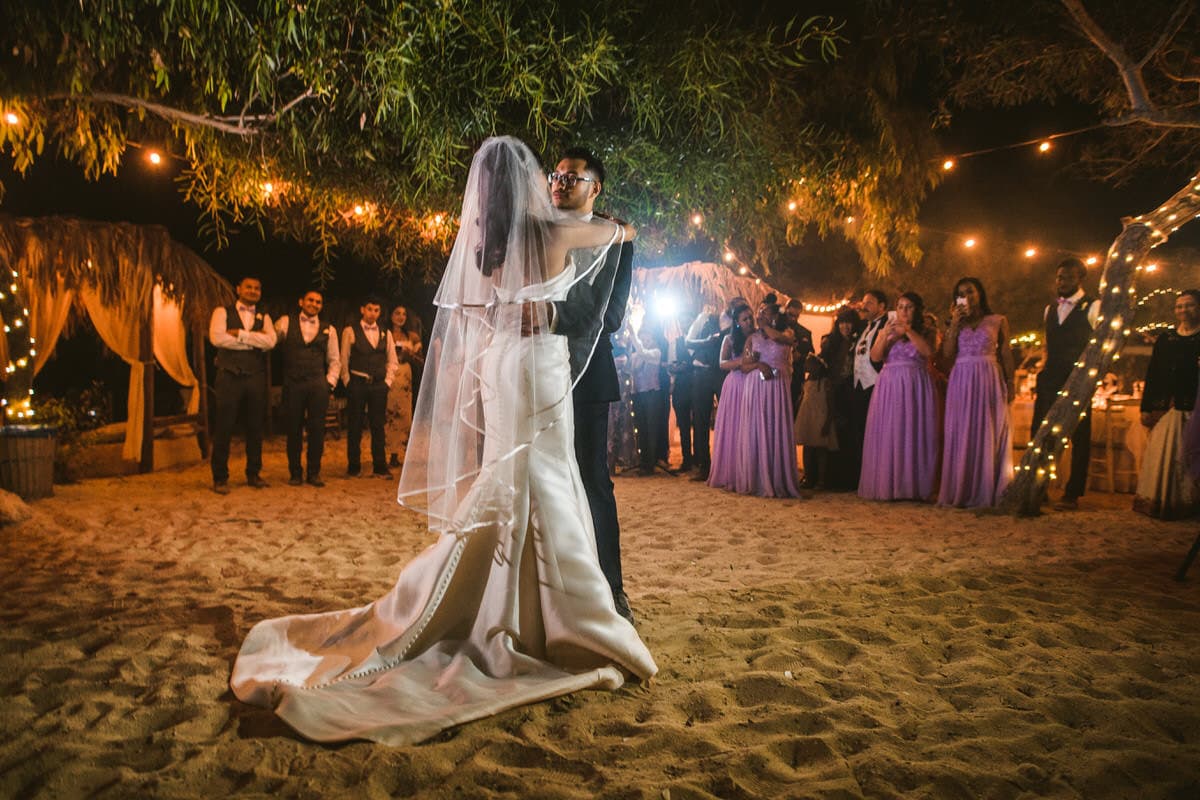 Bride and groom at Thalassines Beach Villas