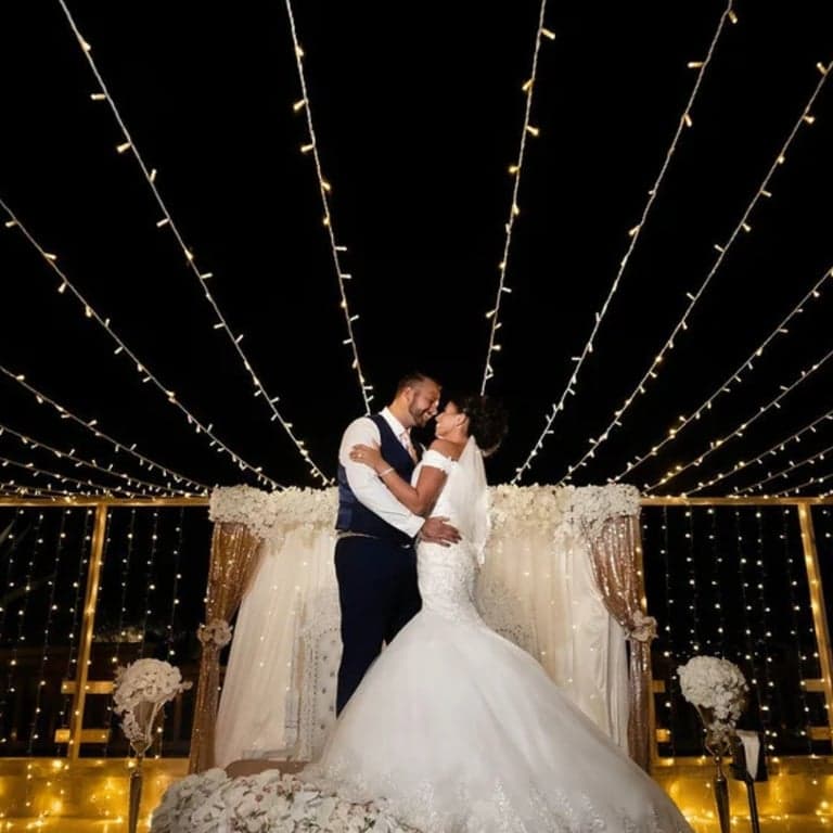 First dance under festoon lights at Elea Estate