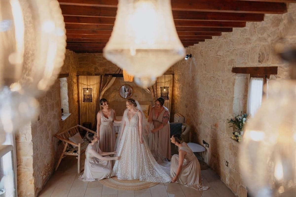Bridesmaids getting ready in the bridal suite at Liopetro