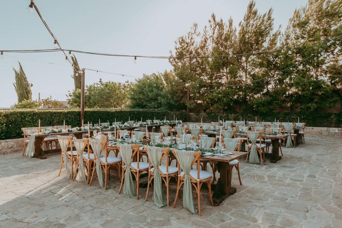 Sage green wedding table styling at Liopetro